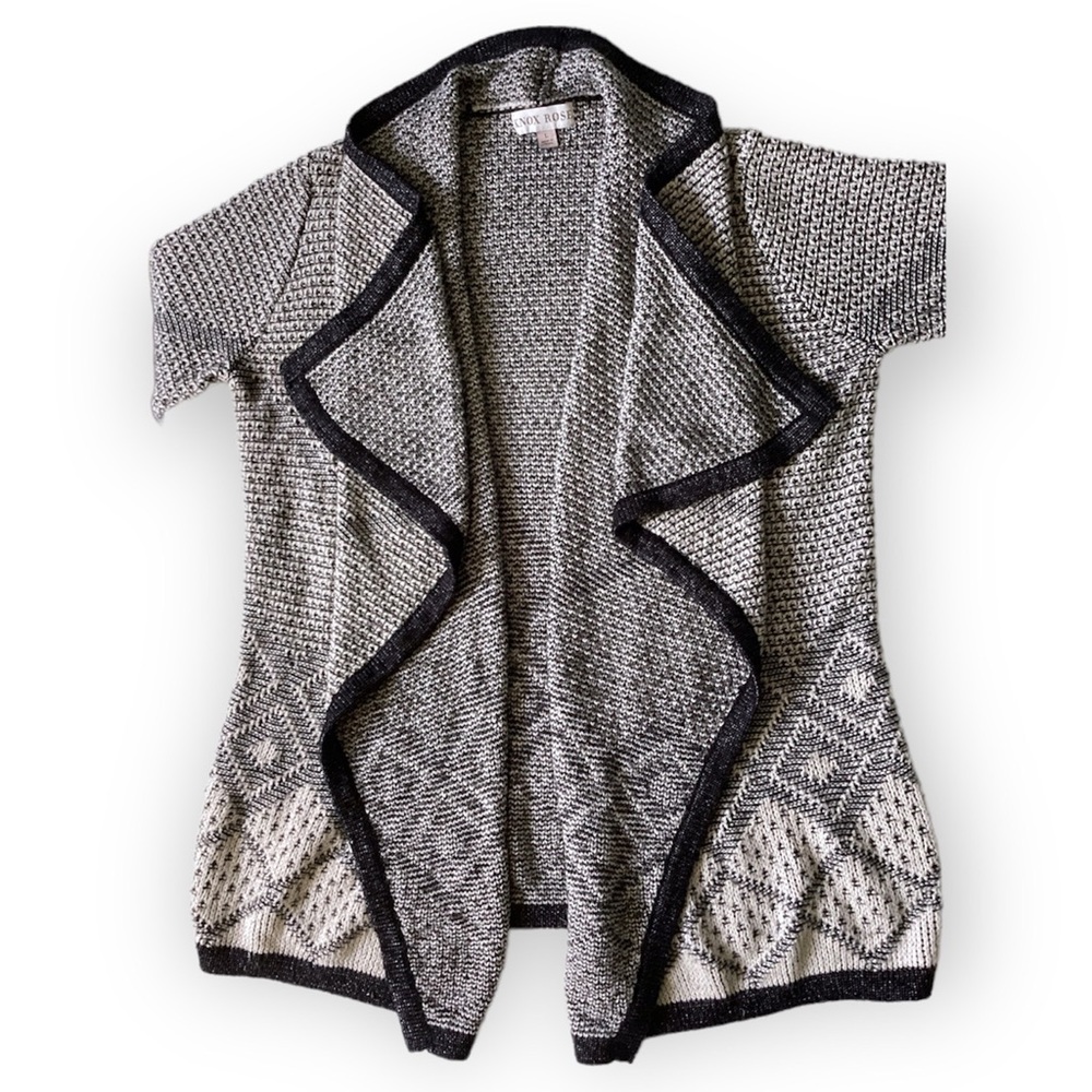 Knox Rose Open Front Waterfall Cardigan Womans Size Large Black & Cream Longline - Picture 2 of 12